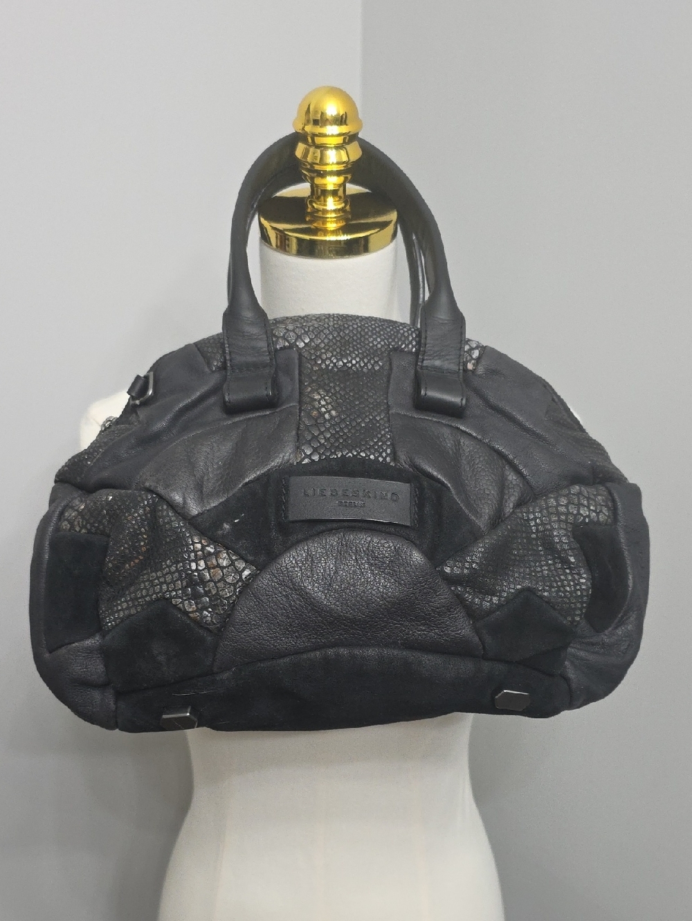 Liebeskind Black Mixed-Texture Leather Satchel